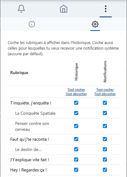Écran Réglages